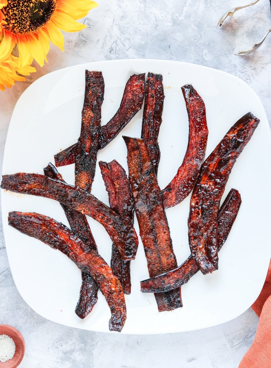 banana peel bacon on a white plate