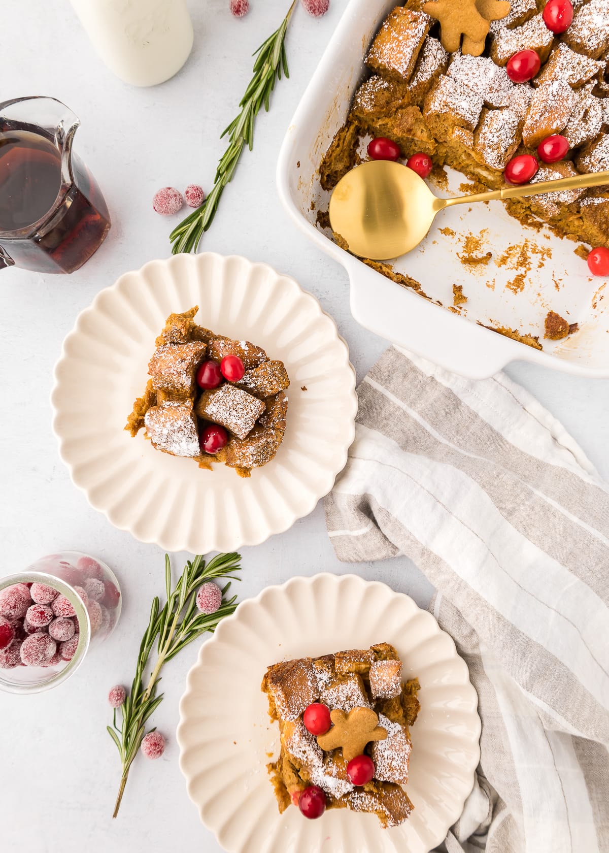 slices of French toast casserole on plates 