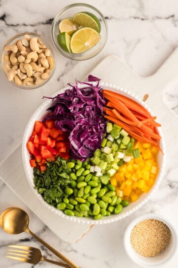 chopped vegetables in a bowl ready to be tossed