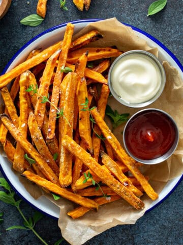 Sweet potato fries with sauces